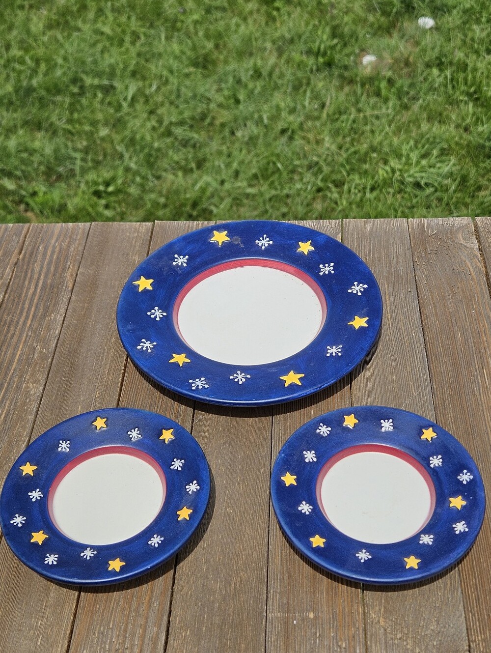 Set of 3 Vintage Yankee Candle Ceramic Trays - Night Sky Stars & Snowflakes
